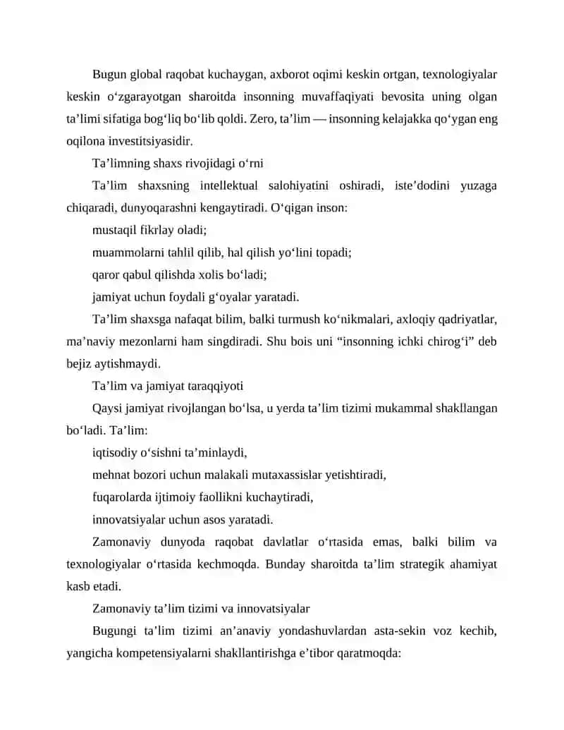 Ta’limning inson hayotidagi o‘rni 2