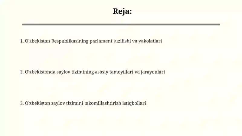 Oʻzbekistonda parlament va saylov tizimi 2