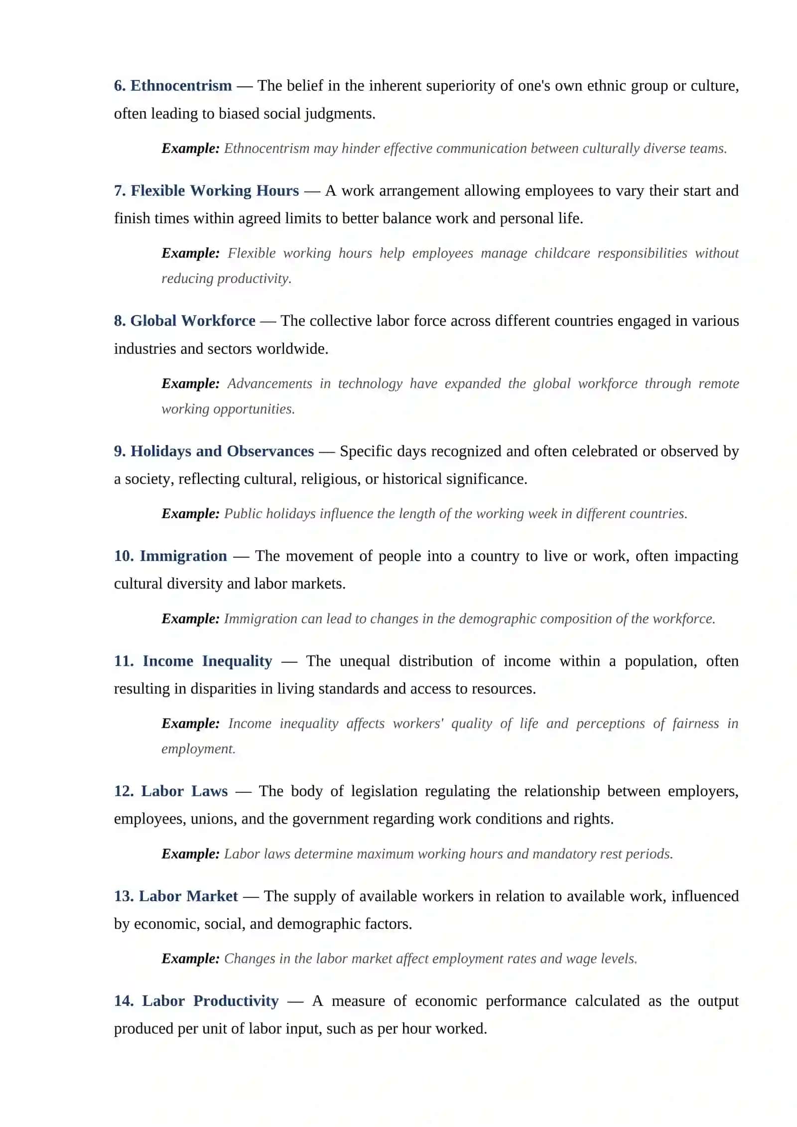 Glossary of Key Terms on 'A World of Difference' and 'The Working Week' 2