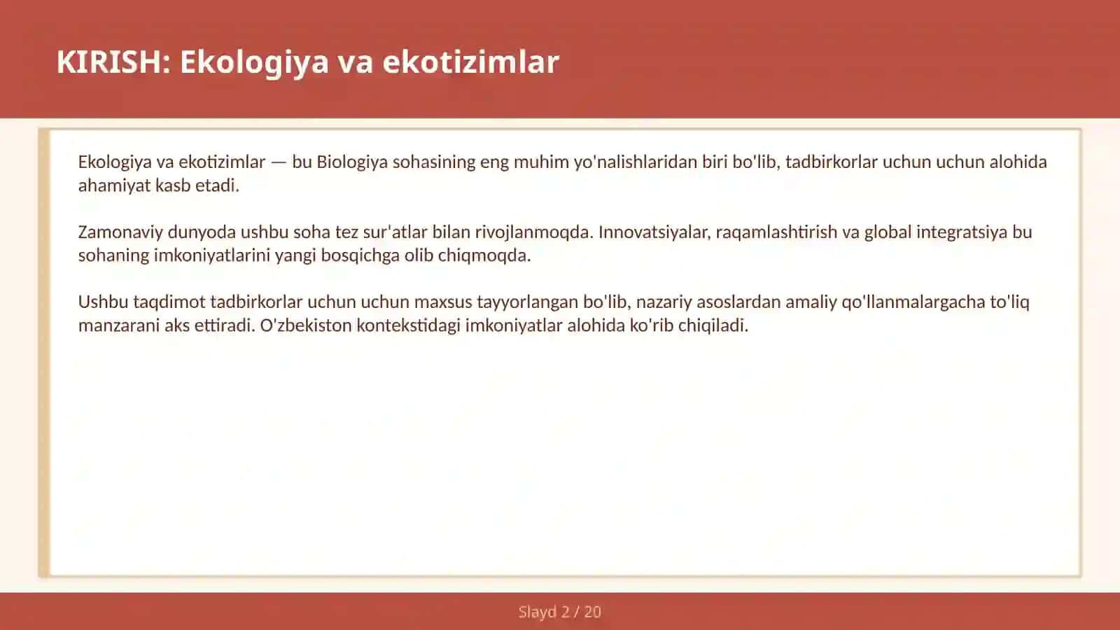 EKOLOGIYA VA EKOTIZIMLAR 2
