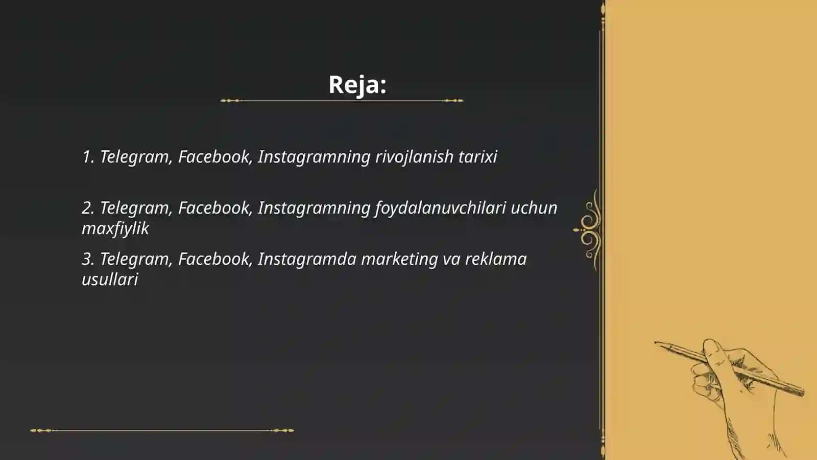 "Telegram" "Fasebook","Instagram"larni tushunchalari va qiyosiy taxlili 2