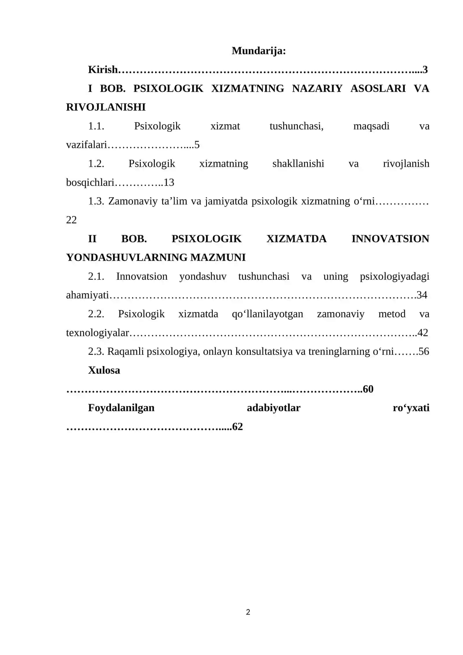 Psixologik xizmatda innovatsion yondashuvlar. 2