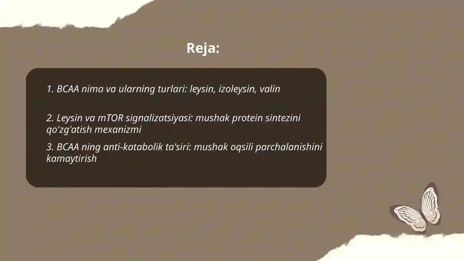 Shoxlangan zanjirli aminokislotalar (BCAA) 2