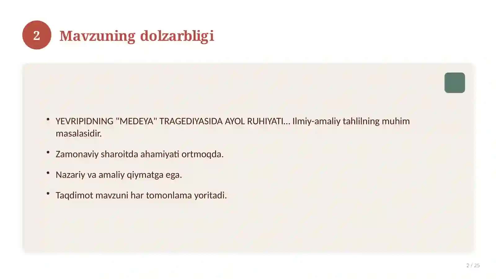 YEVRIPIDNING "MEDEYA" TRAGEDIYASIDA AYOL RUHIYATI VA ADOLAT IZLANISHI 2