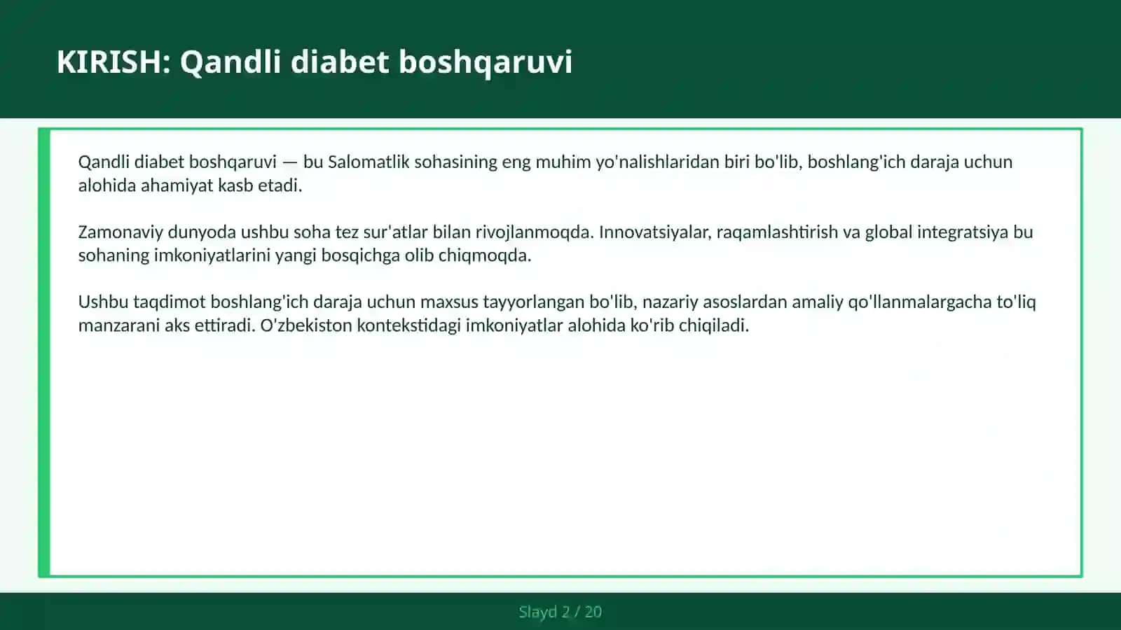 QANDLI DIABET BOSHQARUVI 2
