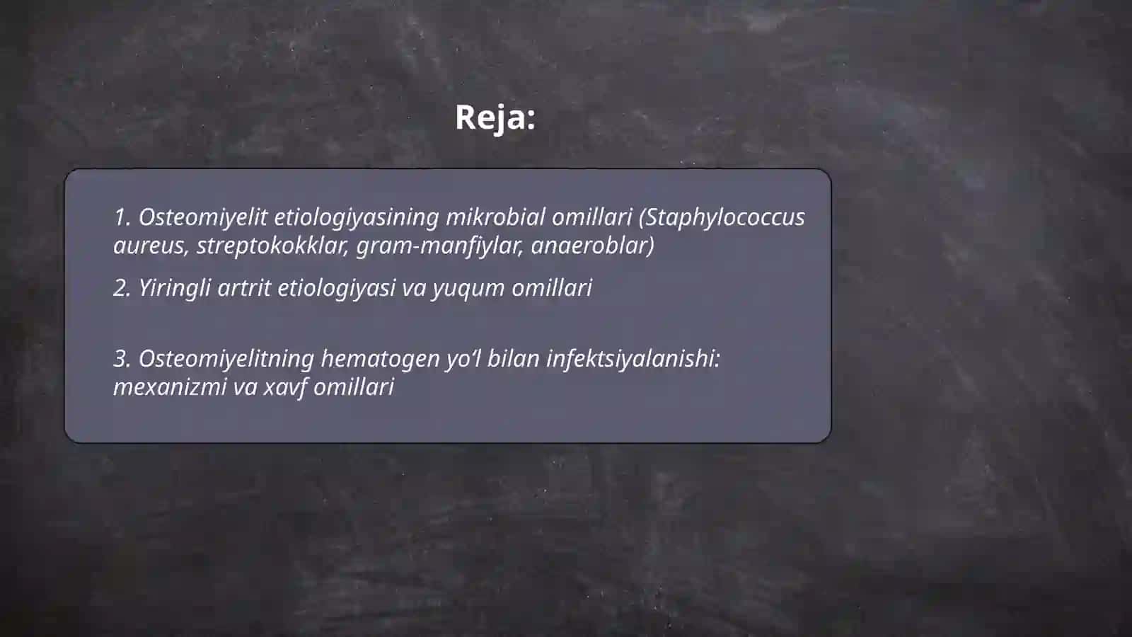 Osteomiyelit va yiringli artrit: etiologiyasi, patogenezi Kaft flegmonasi, panaritsiy etiologiyasi va patogenezi 2