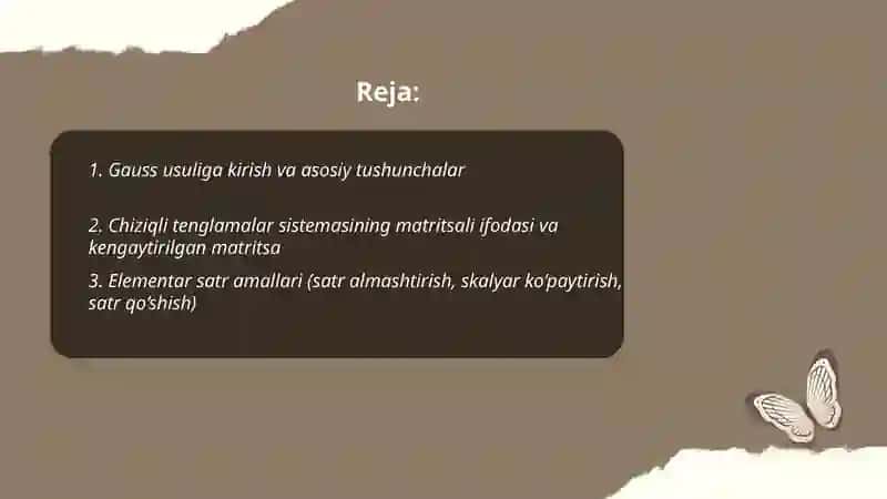 Chiziqli tenglamalar sistemasini Gauss usuli bilan yechish 2