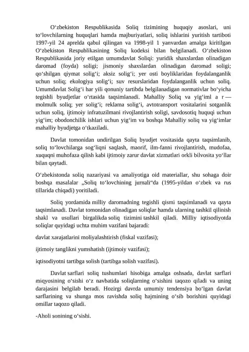 Soliqqa tortish – Soliqlarni o’ziga xos belgilari 2