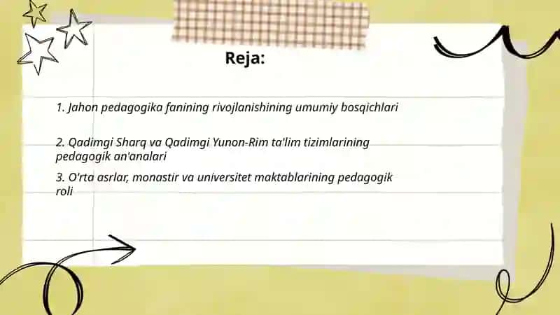 Jahon Pedagogika fanining rivojlanishi tarixi bayoni 2