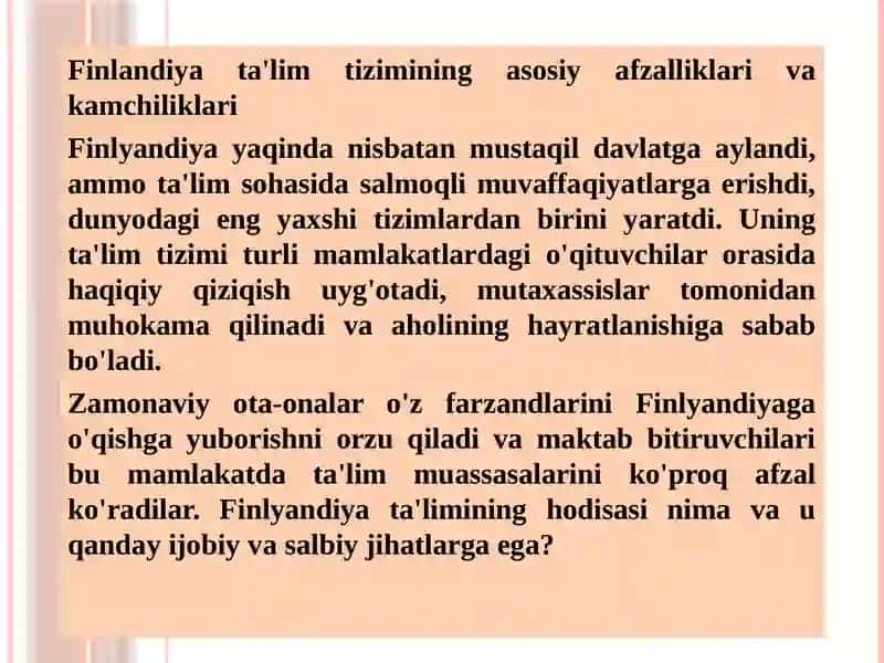 FINLANDIYA TA’LIM TIZIMI 2