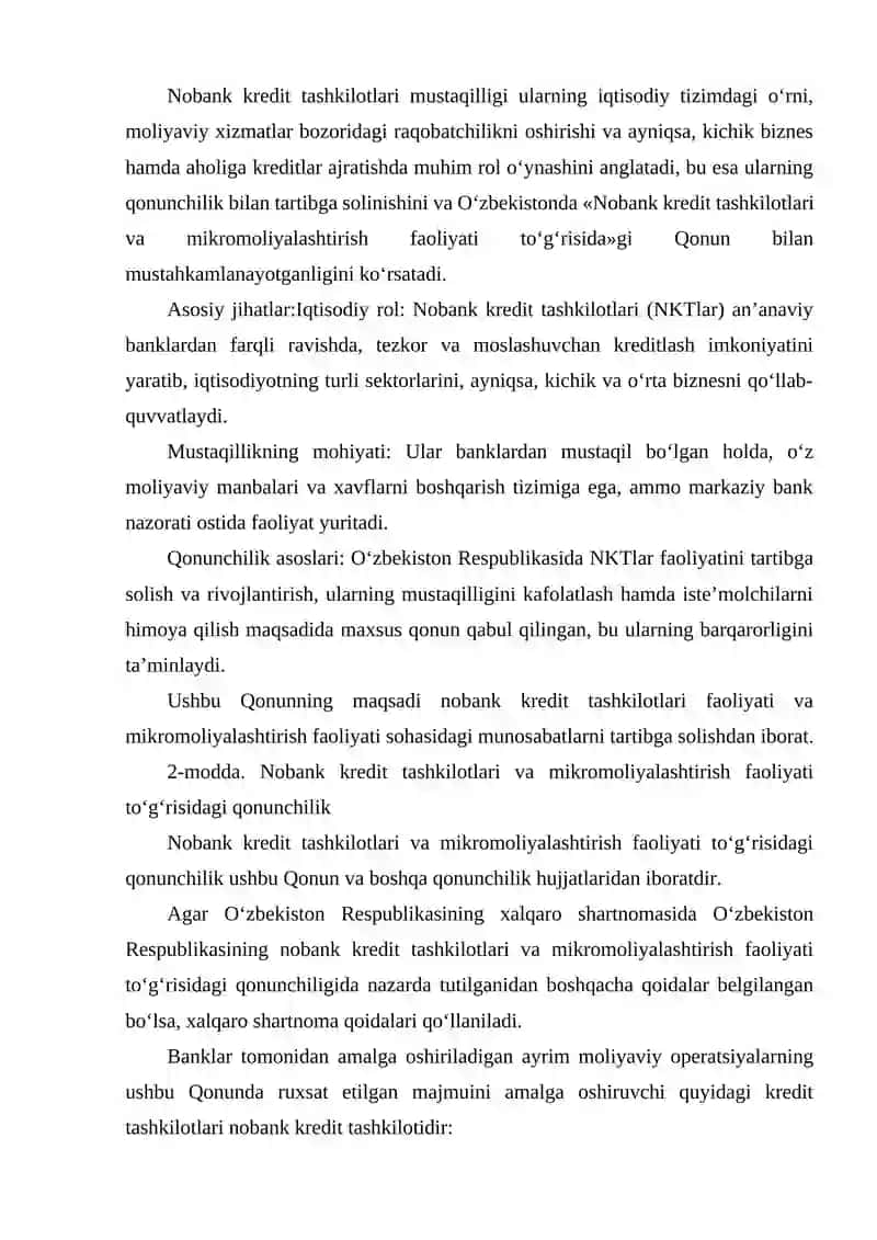 NOBANK KREDIT TASHKILOTLARI MUSTAQILLIGI 2