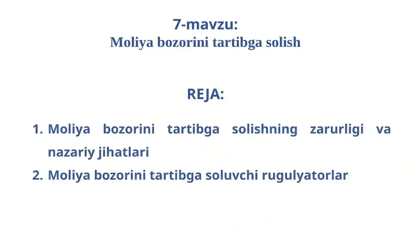 Moliya bozorini tartibga solish 2