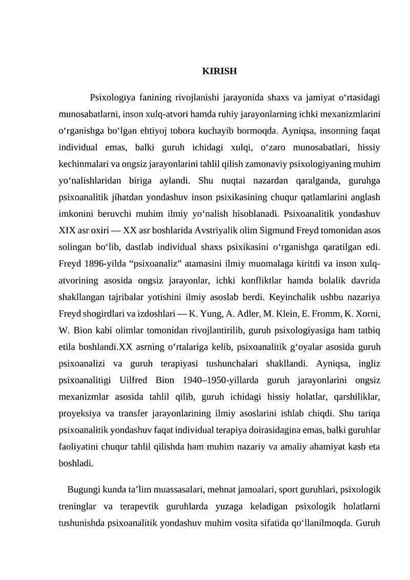 Guruhga psixoanalitik jihatdan yondashuv 2