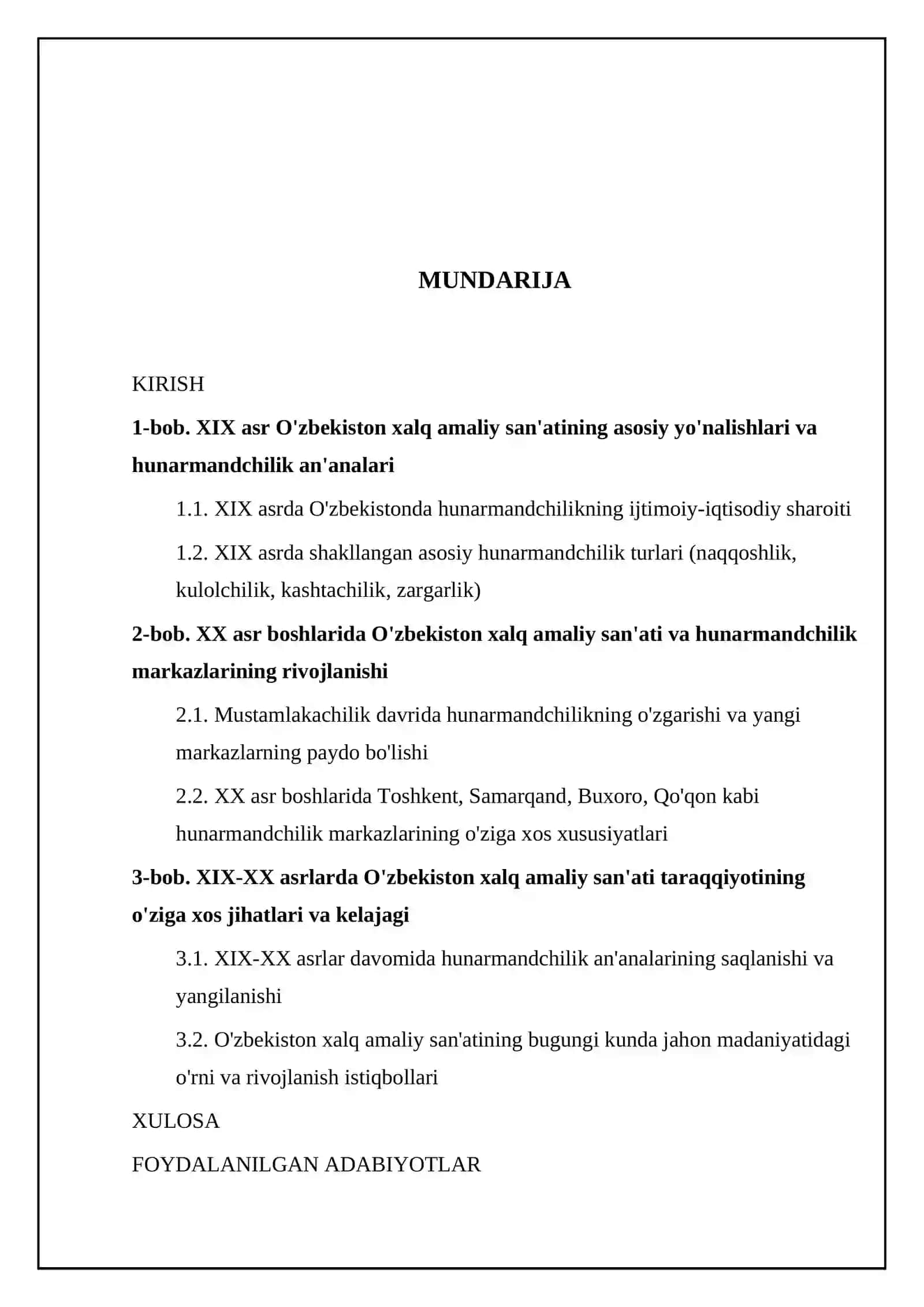 XIX-XX asrlarda O’zbekiston xalq amaliy san’ati taraqqiyoti va hunarmandchilik markazlari 2