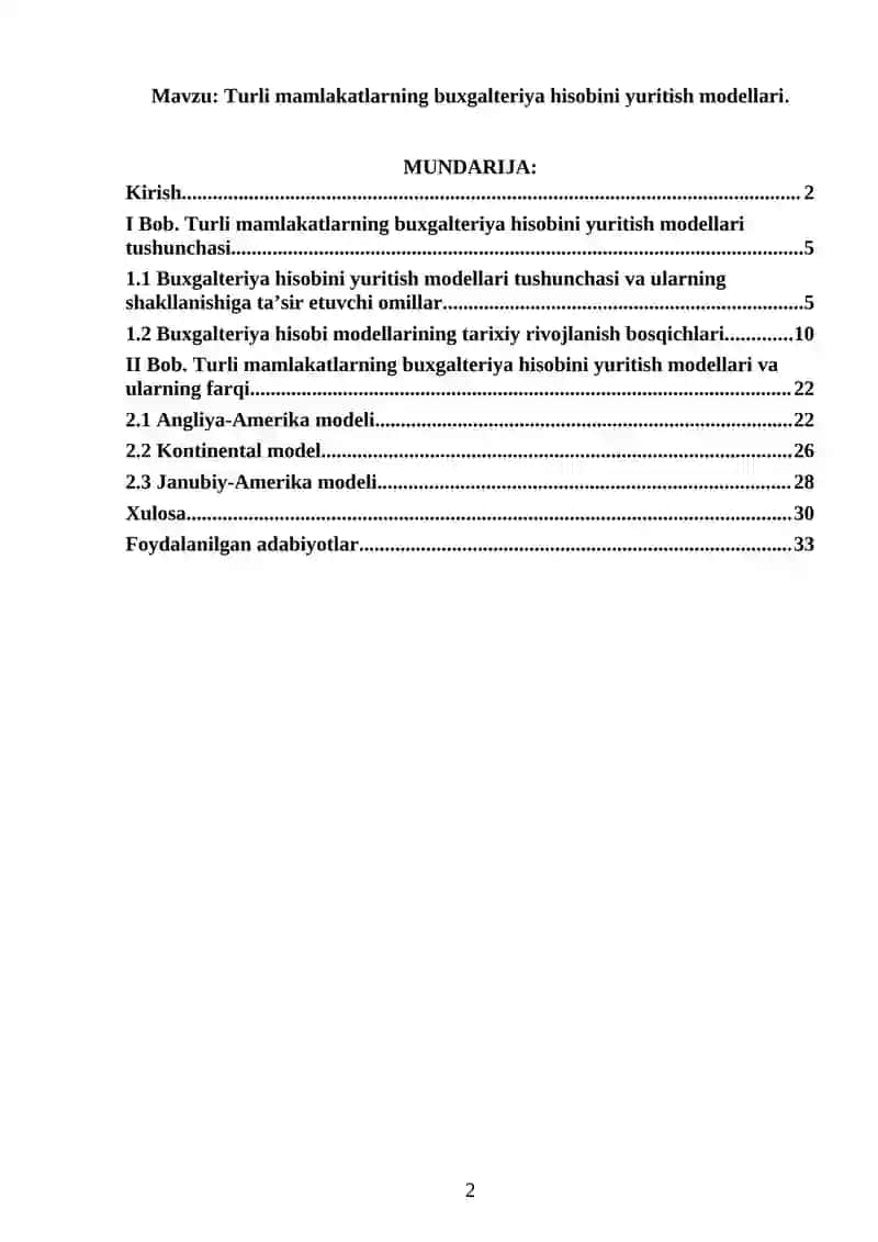 Turli mamlakatlarning buxgalteriya hisobini yuritish modellari 2
