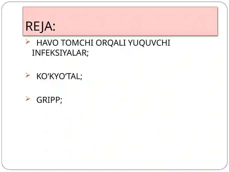 HAVO-TOMCHI YO’LI ORQALI YUQUVCHI INFEKSIYA (CORYNEBACTERIYA, MYCOBACTERIYA). 2