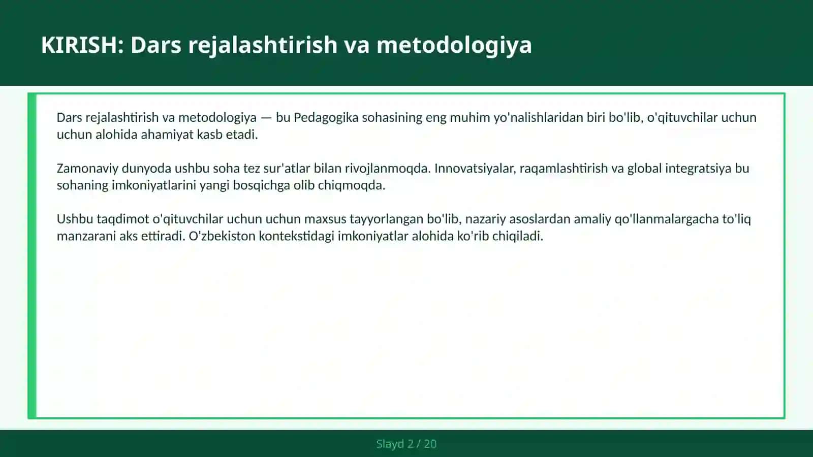 Dars rejalashtirish va metodologiya 2