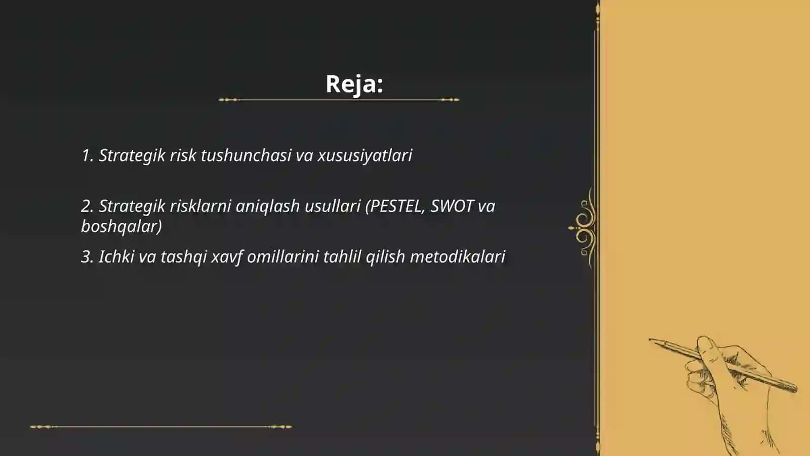 Strategik risklarni aniqlash va boshqarish usullari 2