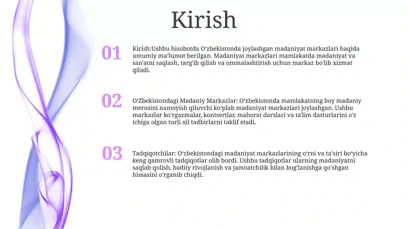 OʻZbekistondagi Madaniy Markazlar Tadqiqotlar 2