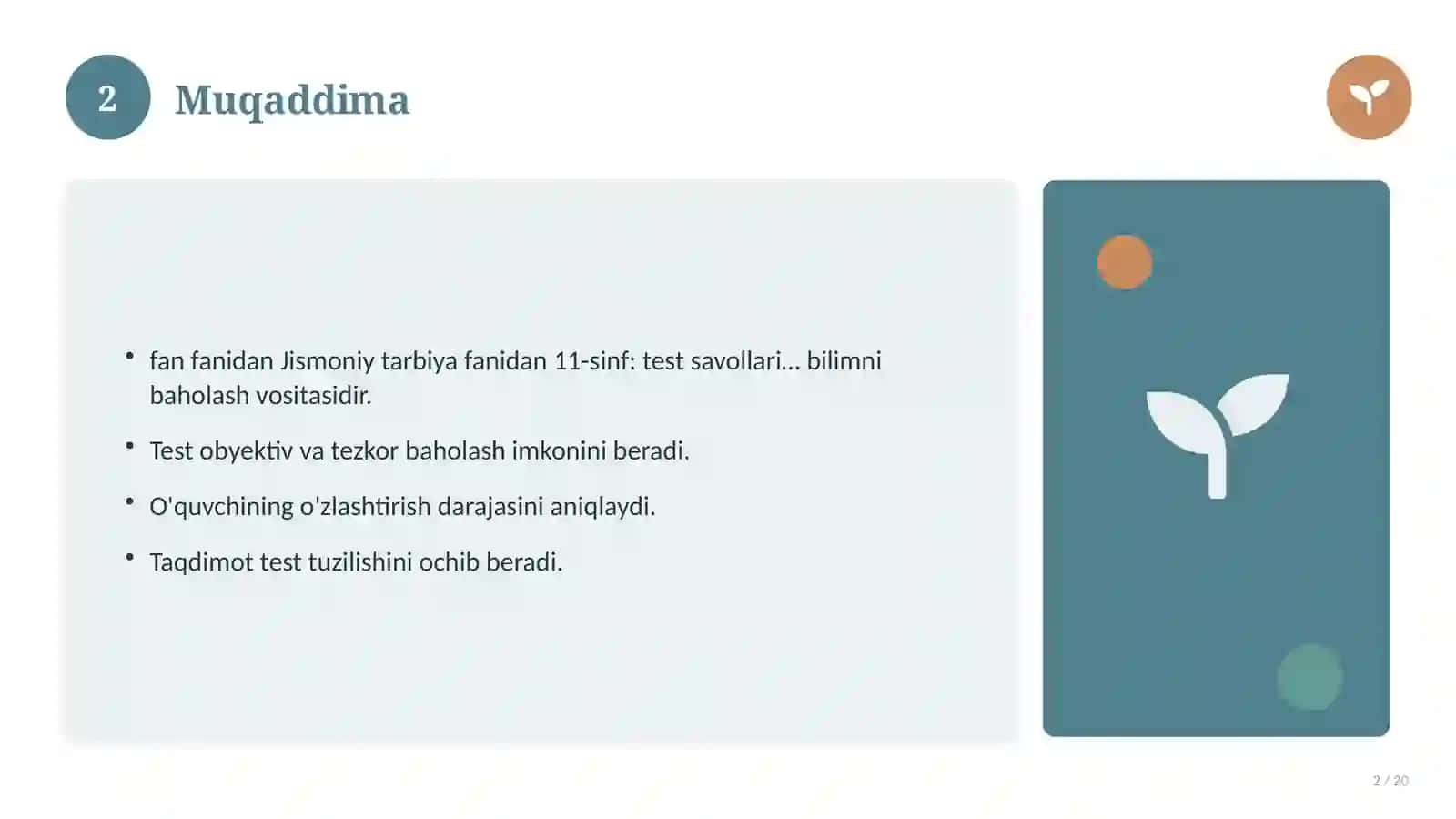 Jismoniy tarbiya fanidan 11-sinf: test savollari to'plami 2