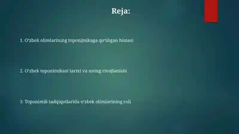 O'zbek olimlarining Toponimika faniga qo'shgan hissalari 2