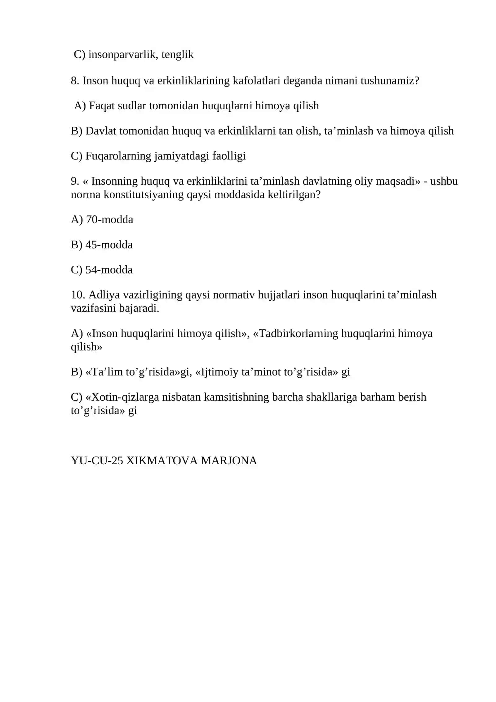 Inson huquq va erkinliklari kafolatlari 2