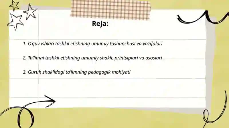 O‘quv ishlari tashkil etishning umumiy shakli 2