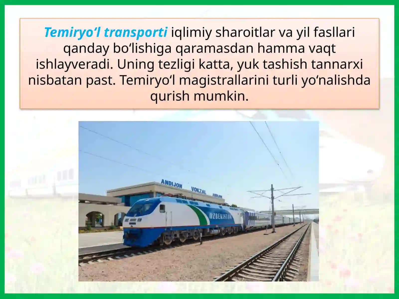 O‘ZBEKISTON TRANSPORTINING ZAMONAVIY RIVOJLANISH 2
