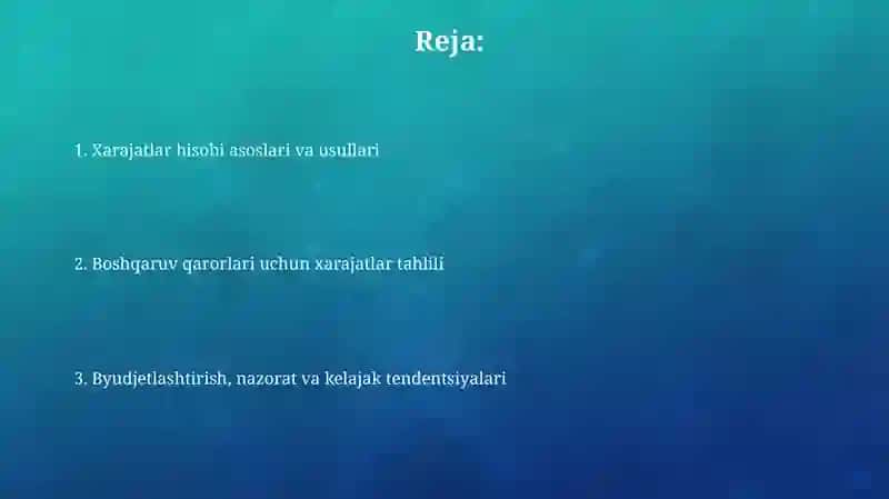 Xarajatlar hisobi 2