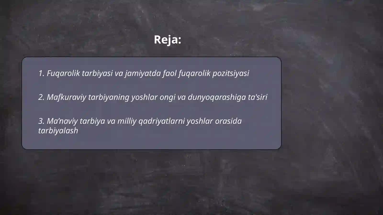 O‘quvchilarni fuqarolik, mafkuraviy, ma’naviy-axloqiy, mexnat, jismoniy va estetik tarbiyasi 2