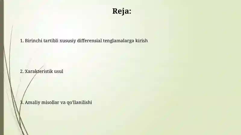 Xususiy hosilali birinchi tartibli differensial tenglamalar 2