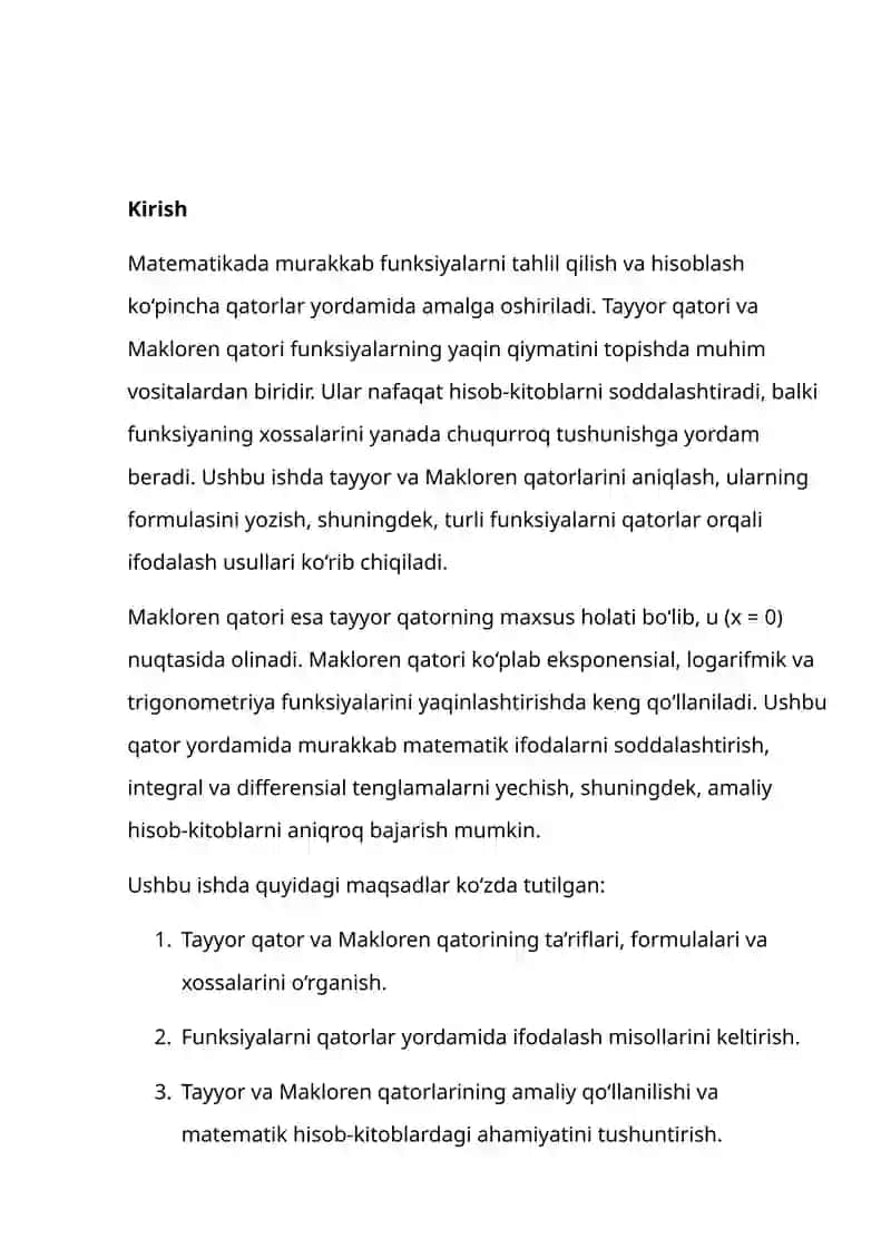 Tayyor va Makloren qatorlari 2
