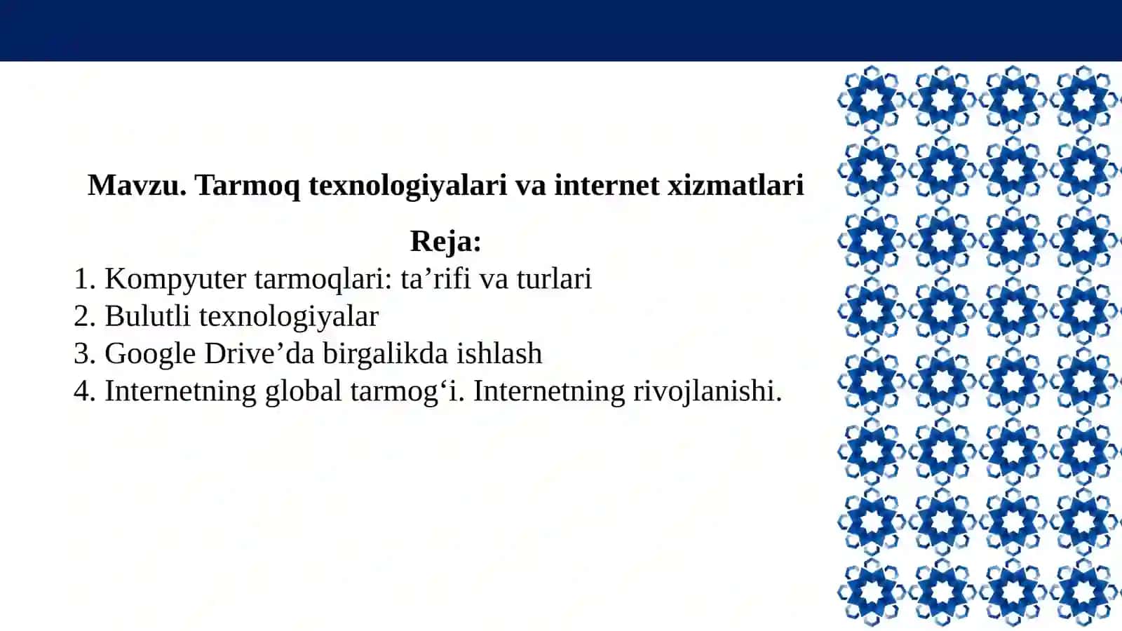 Tarmoq texnologiyalari va internet xizmatlari 2