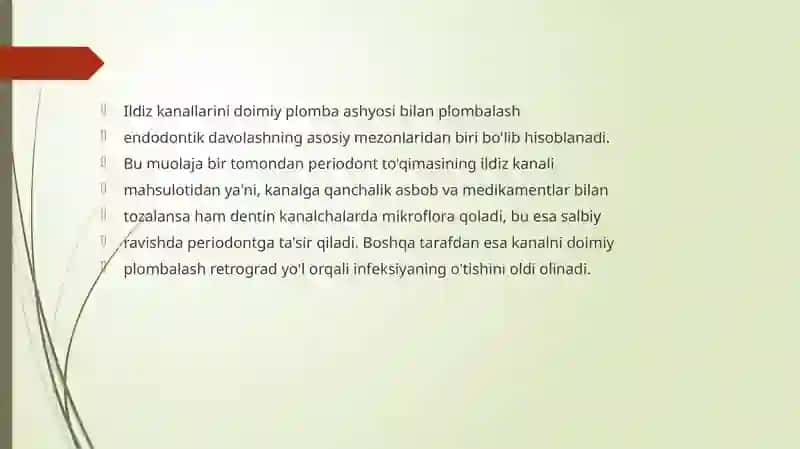 Ildiz kanallarini doimiy plombalash uchun qo’llaniladigan  ashyolar 2