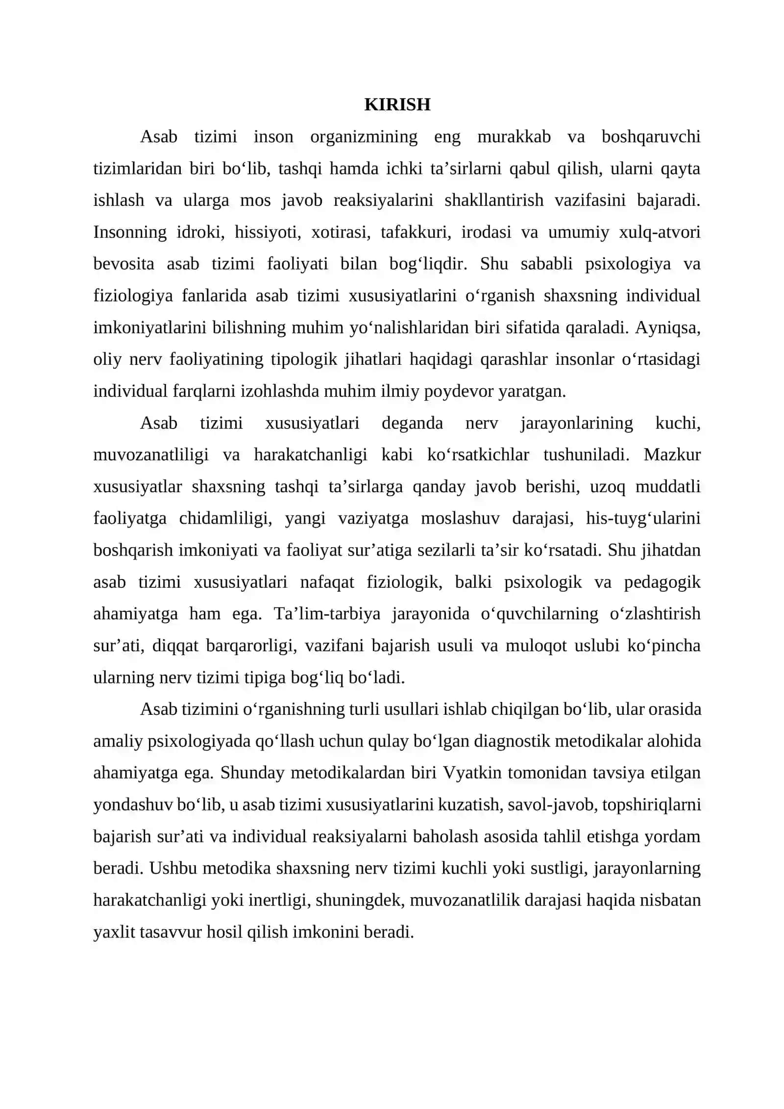 Asab tizimi xususiyatini o‘rganish (Vyatkin bo‘yicha) 2