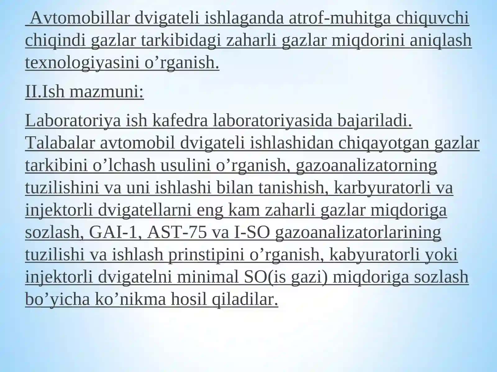 Avtomobil dvigateli ishlab chiqarish laboratoriyasi 2