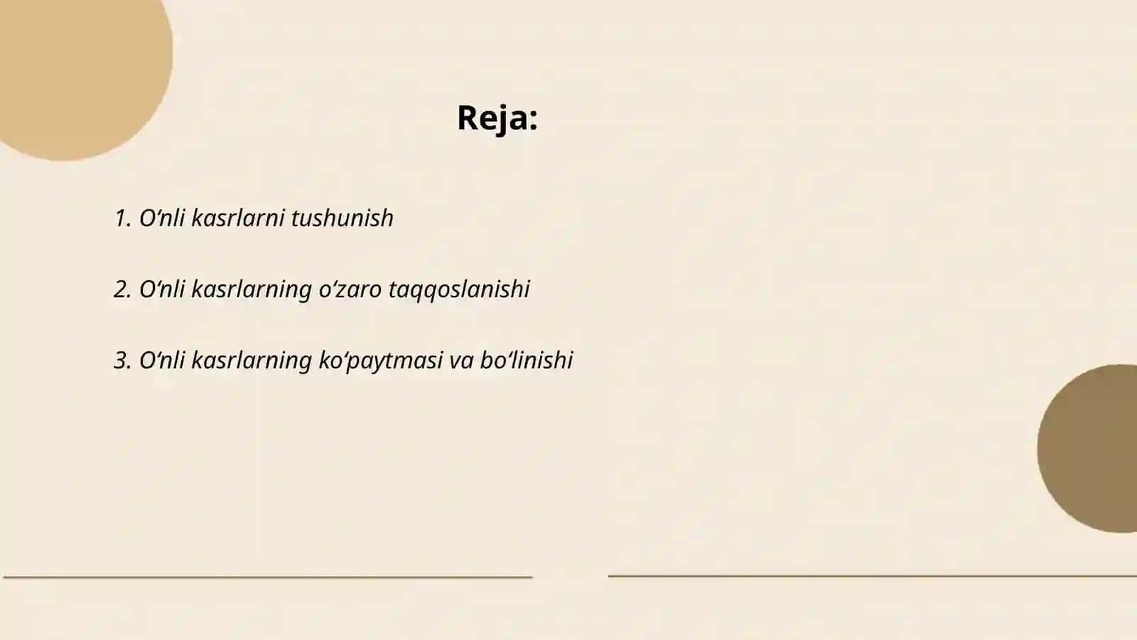 O'nli kasrlarni natural songa bo'lish 2