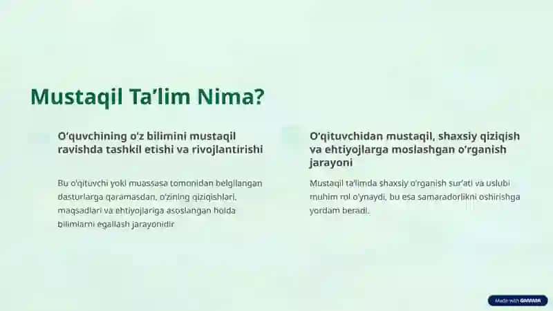 Mustaqil taʼlim bilim olishda yangi davr 2
