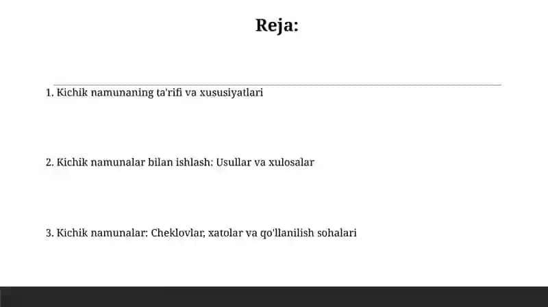 Kichik namunalar bilan ishlash: Usullar va xulosalar 2