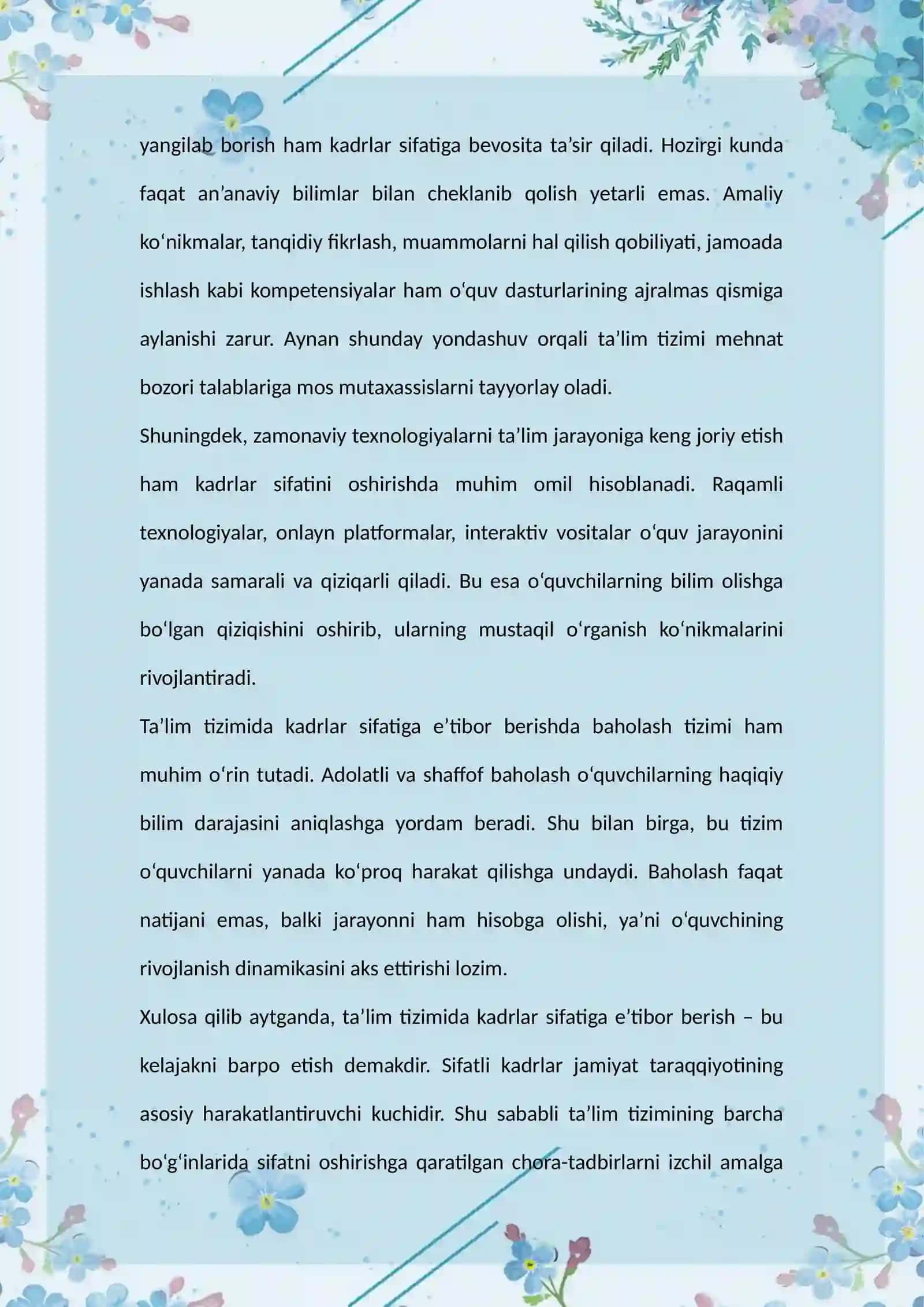 Ta’lim tizimida kadrlar sifatiga e’tibor 2