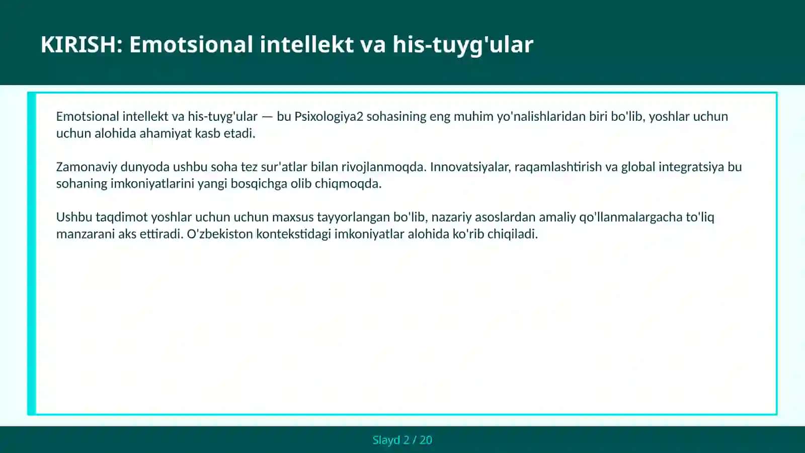 Emotsional intellekt va his-tuyg'ular 2
