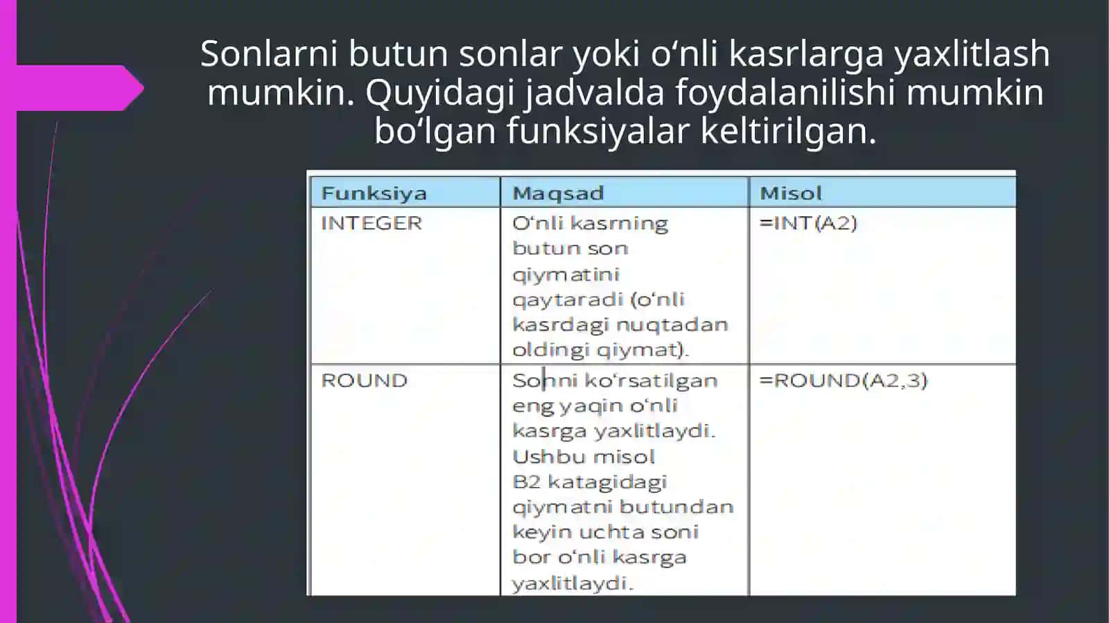 Yaxlitlashfunksiyalari 2