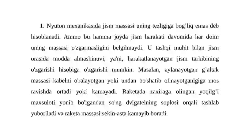 O'zgaruvchan massali jism harakati 2