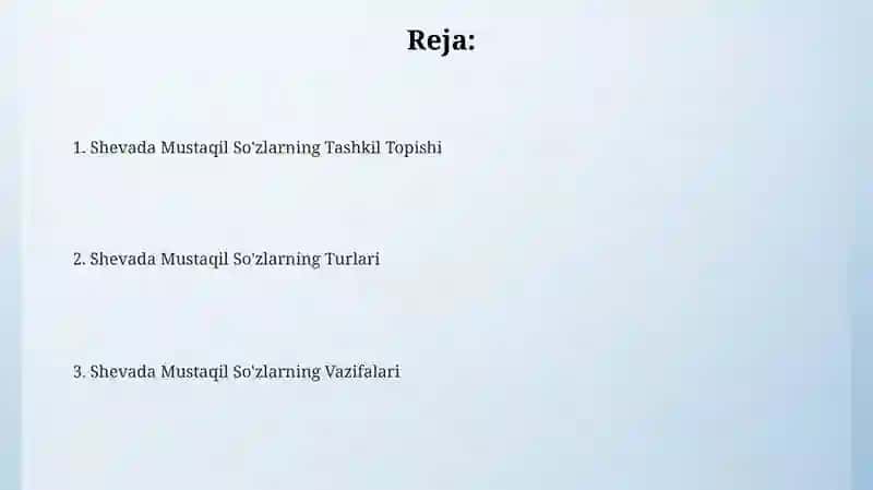 Shevalarda mustaqil soʻzlar 2