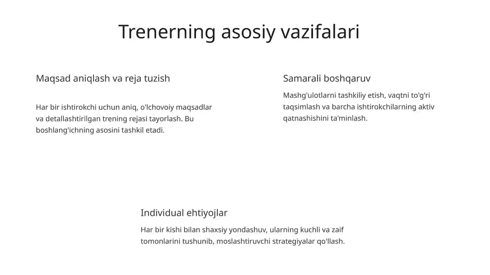 Trening tashkil etishda trenerning faoliyati 2