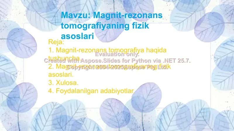 Magnit-rezonans tomografiyaning fizik asoslari 2