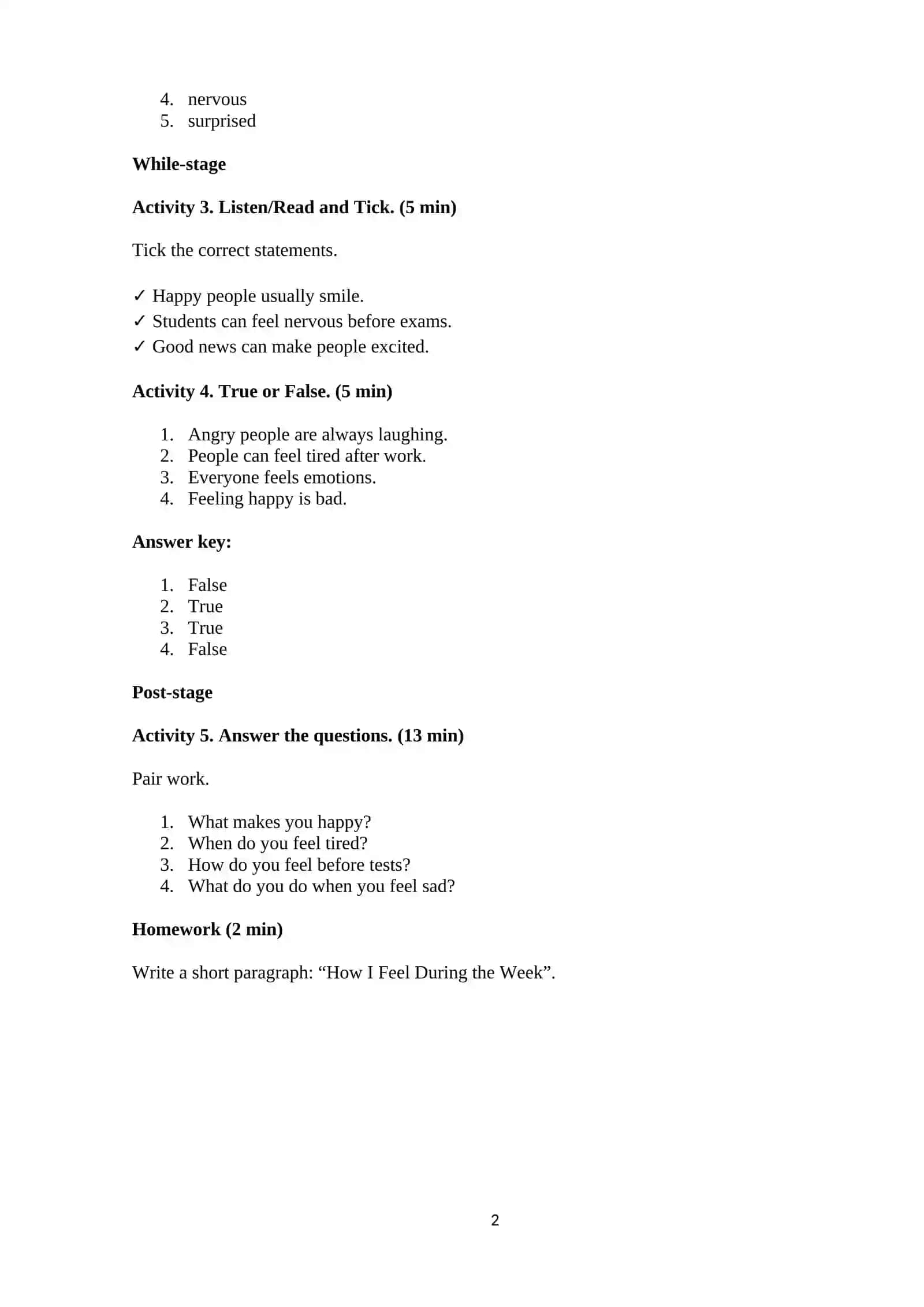 LESSON PLAN: Feelings 2