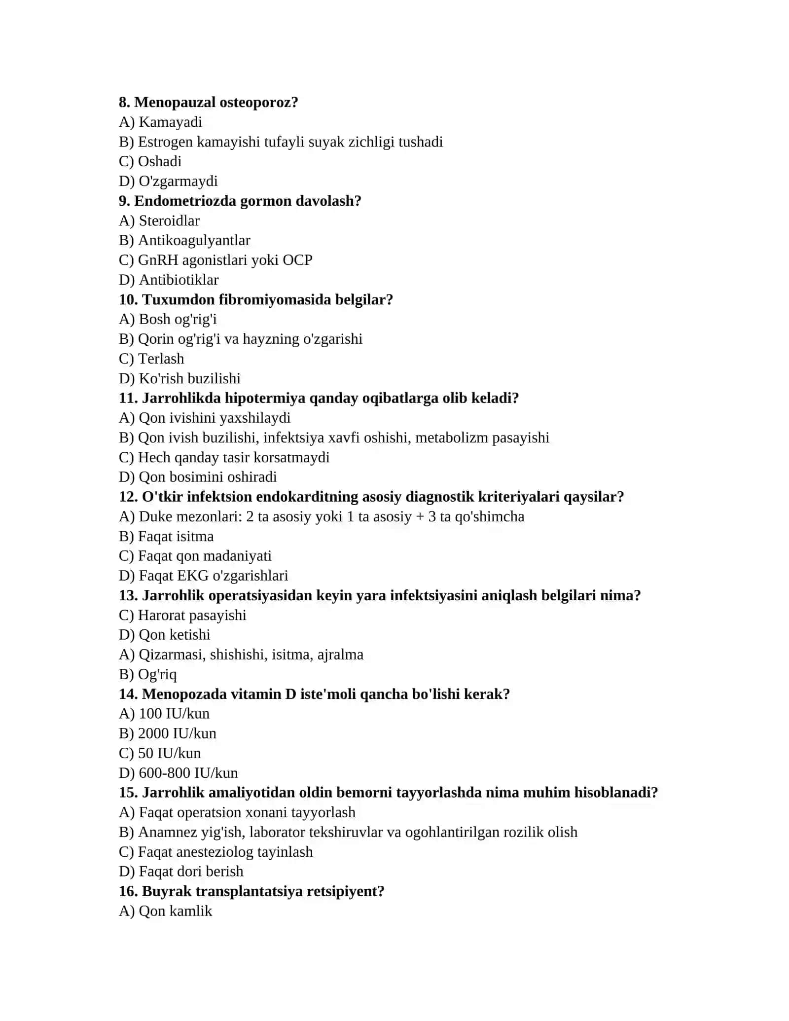 Internatura imtihon testlari 2