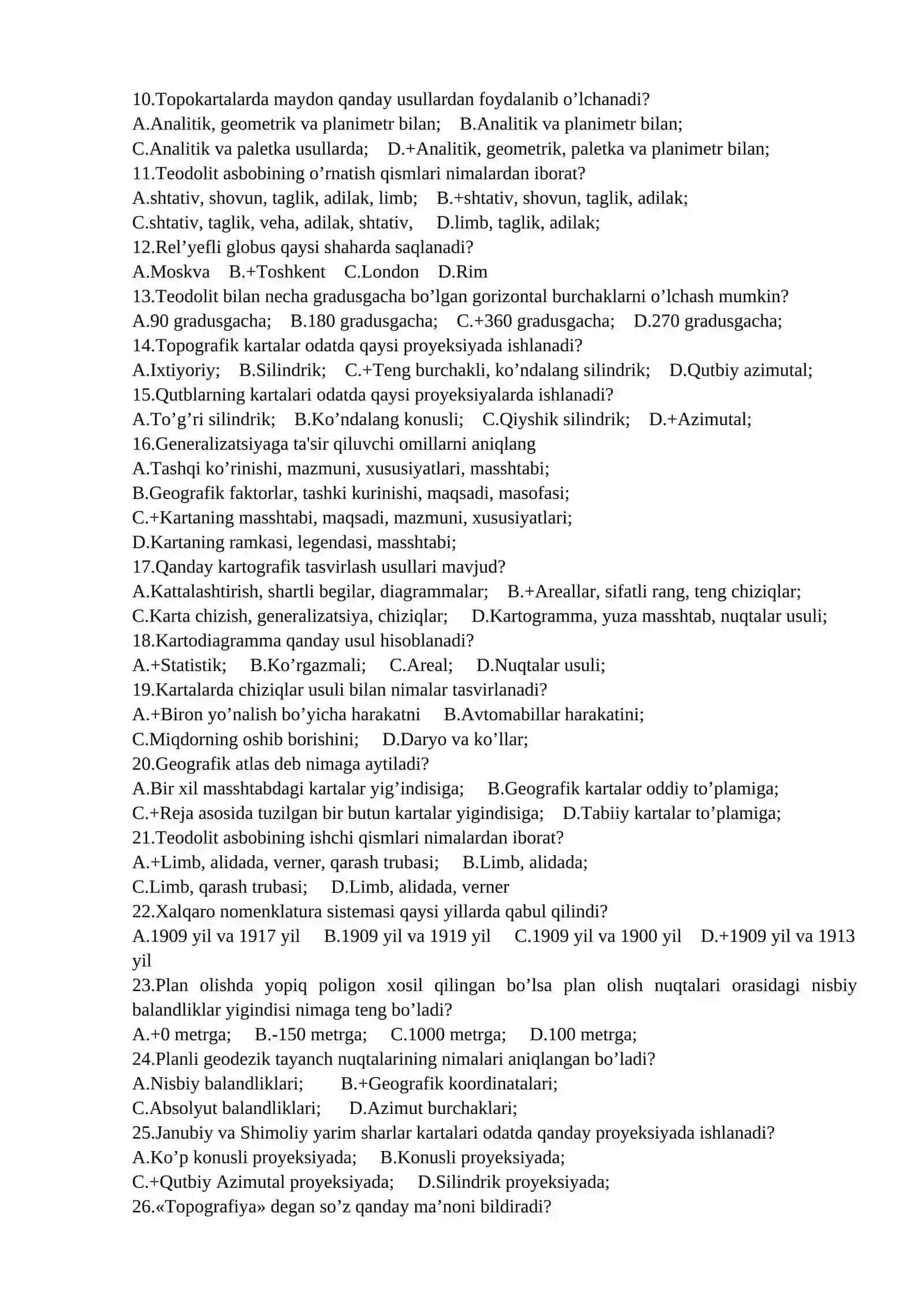 Topografiya, kartografiya va GIS test savollari 2