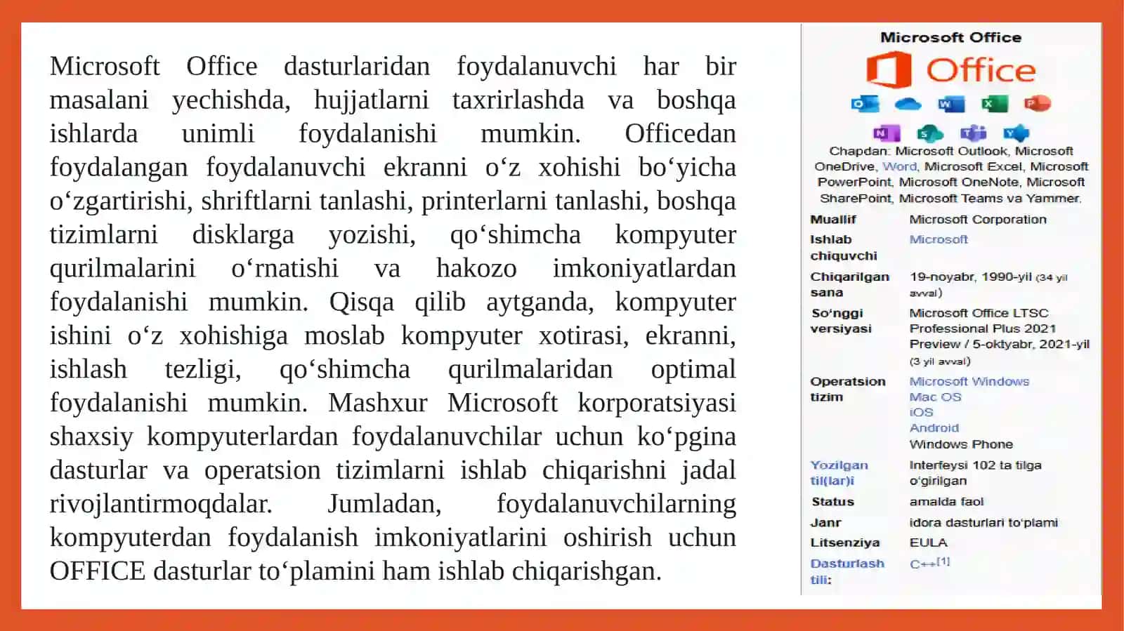 Officedasturlari imkoniyatlari 2